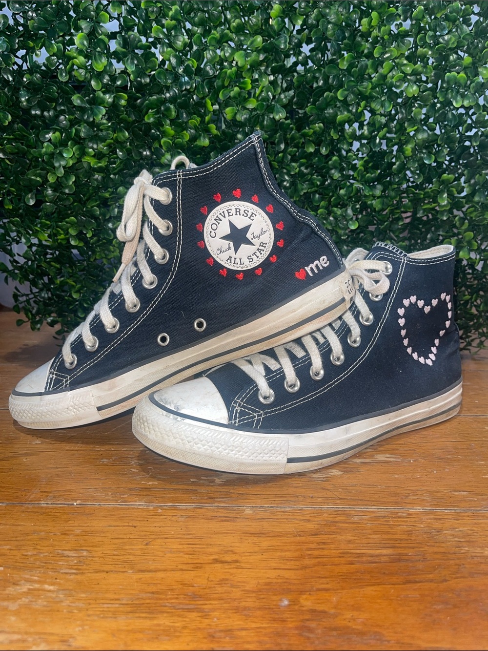 Converse Black High-Top Sneakers with Red Heart Accents